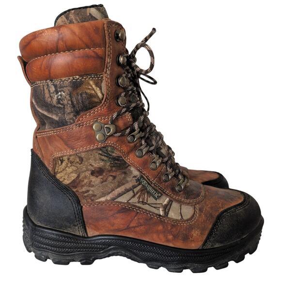 800 Gram Insulated Leather Hunting Boots Men 8 Camo Outdoor Trekker Aquashield - Picture 1 of 8